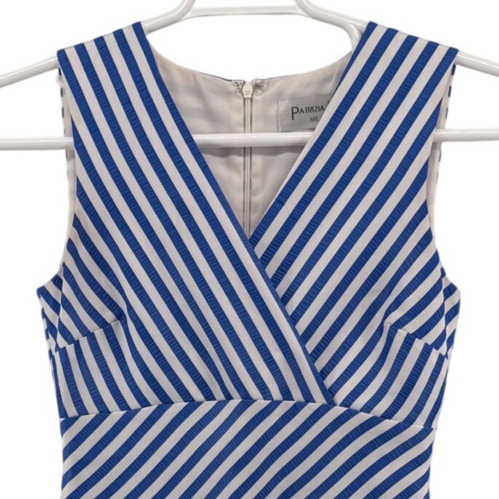 Patrizia Luca Milano Blue White Striped Sleeveless V-Neck Sheath Dress JD 704